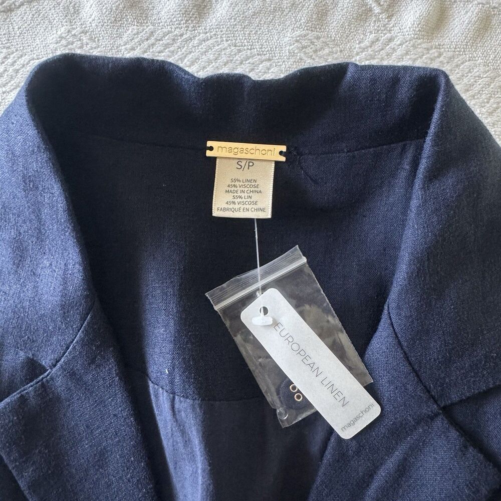Magaschoni Small Blue Sleeveless Button-Front Linen Maxi Dress Minimalist Costal - Picture 8 of 14